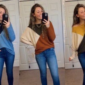 Colorblock dolman sleeve top - orange/brown